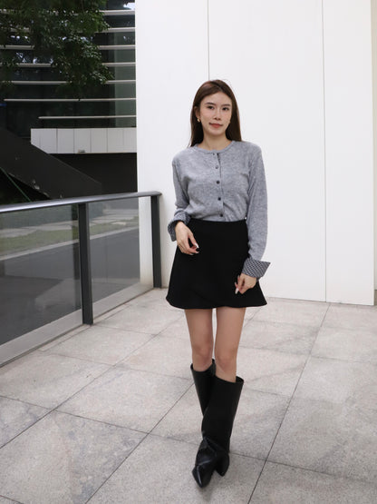 Checked Sleeves Wool Top