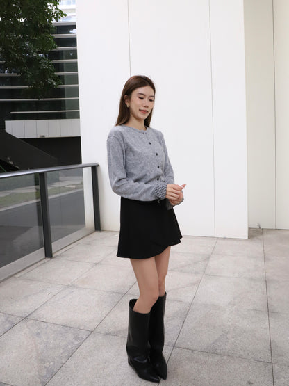 Checked Sleeves Wool Top