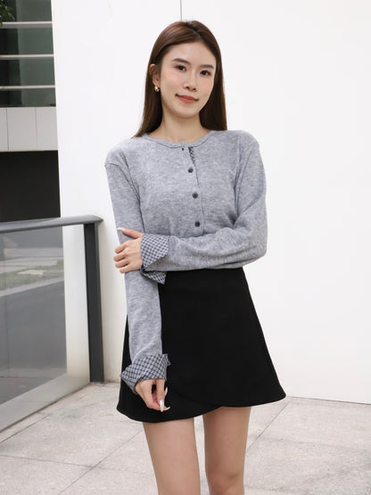 Checked Sleeves Wool Top