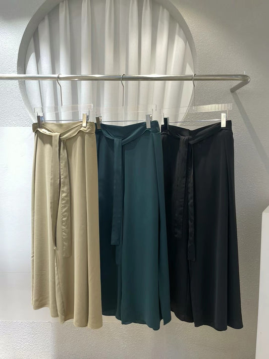 Ribbon Tied Chiffon Slit Pants