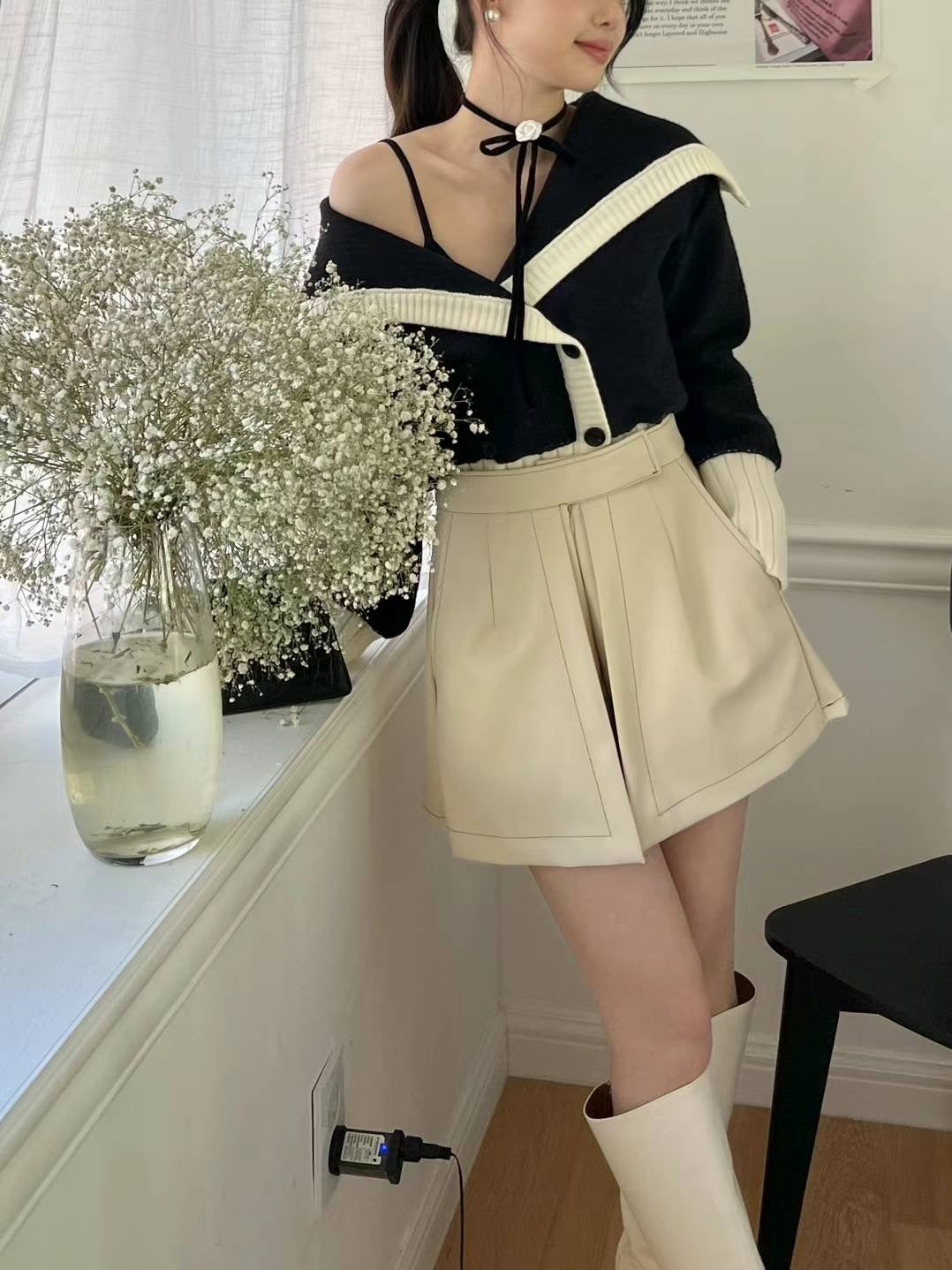 Slit Leather Skirt Shorts