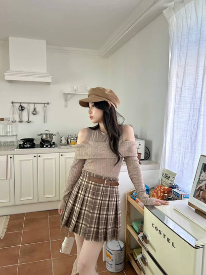 Checked Belted Skirt
