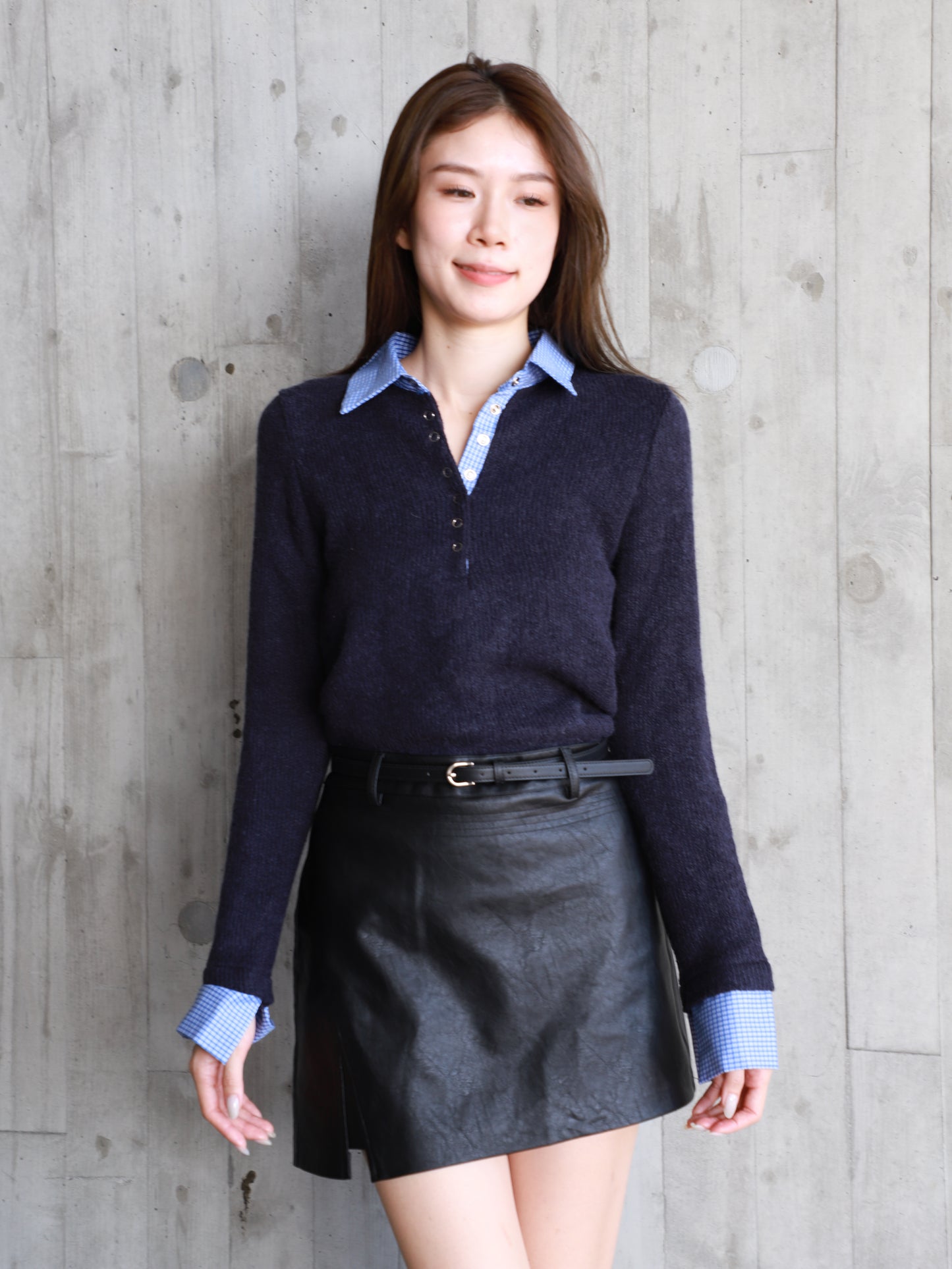 Mix Shirt Wool Long Sleeves Top