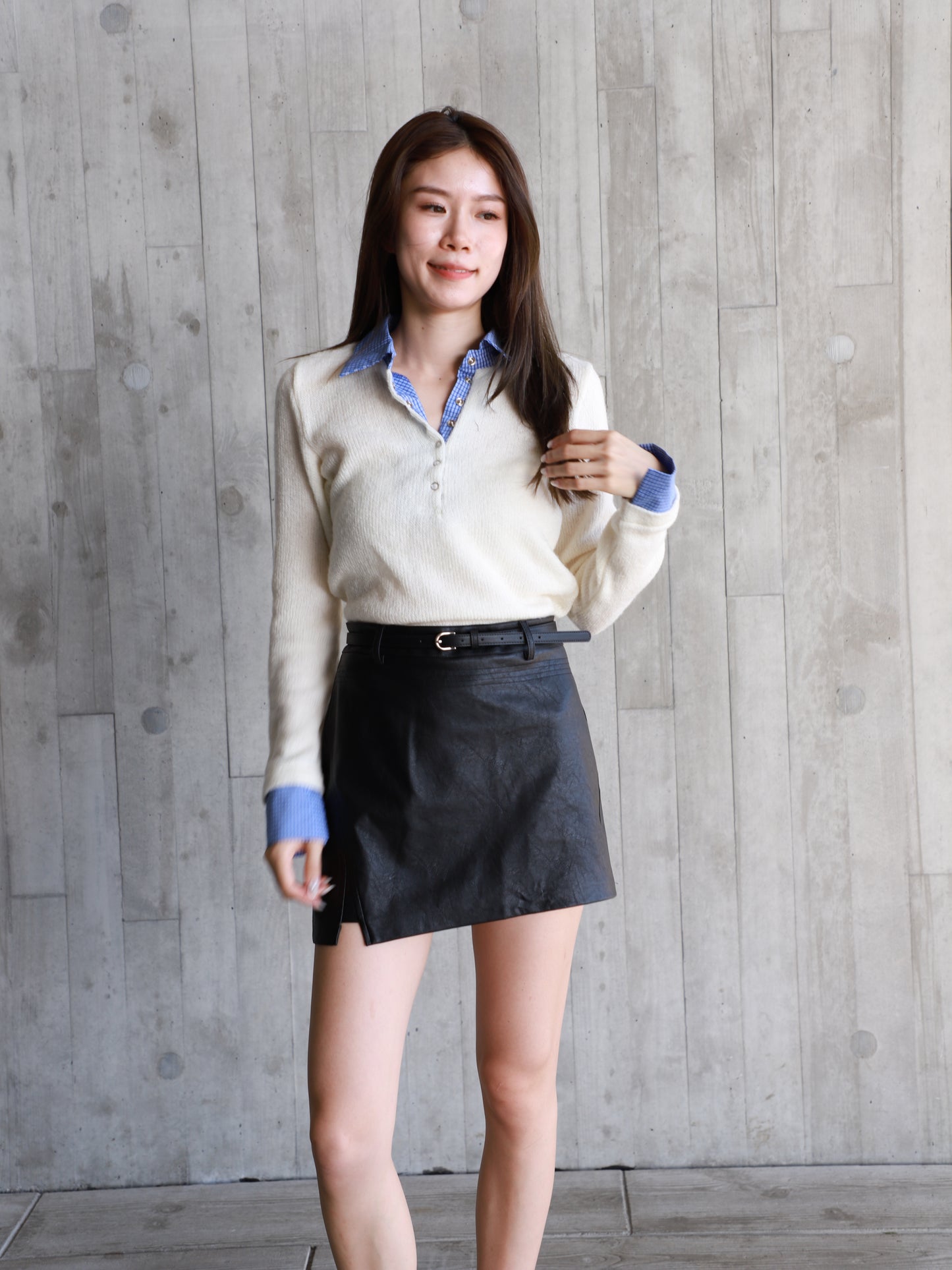 Mix Shirt Wool Long Sleeves Top