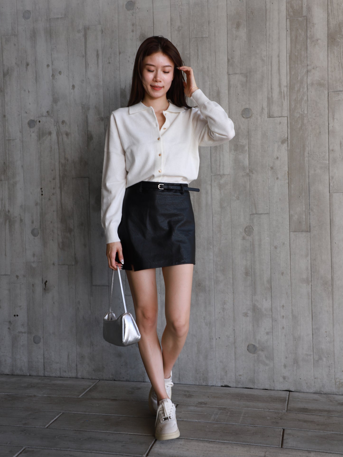 Leather Skirt with Cut