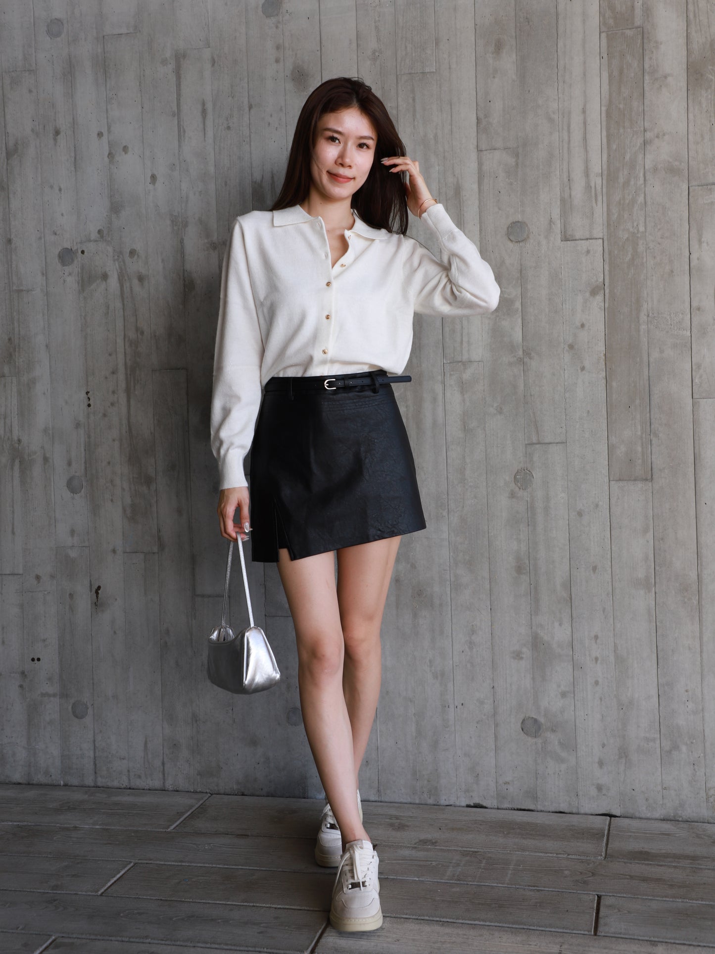 Leather Skirt with Cut