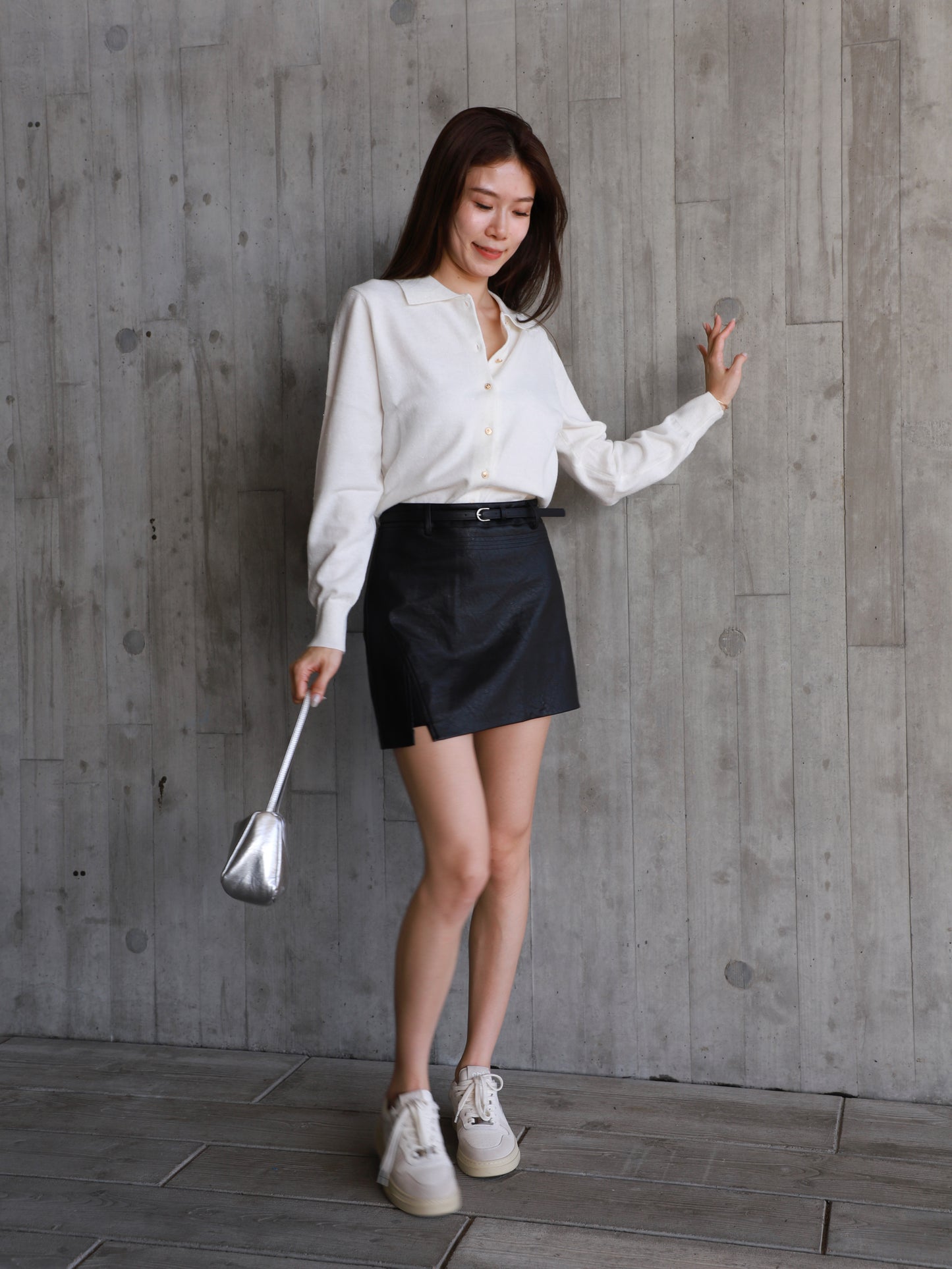 Leather Skirt with Cut