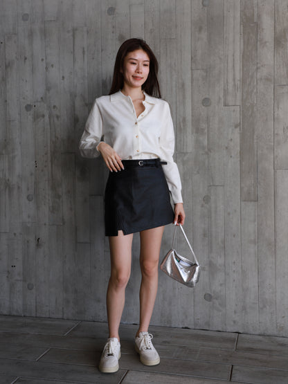 Leather Skirt with Cut