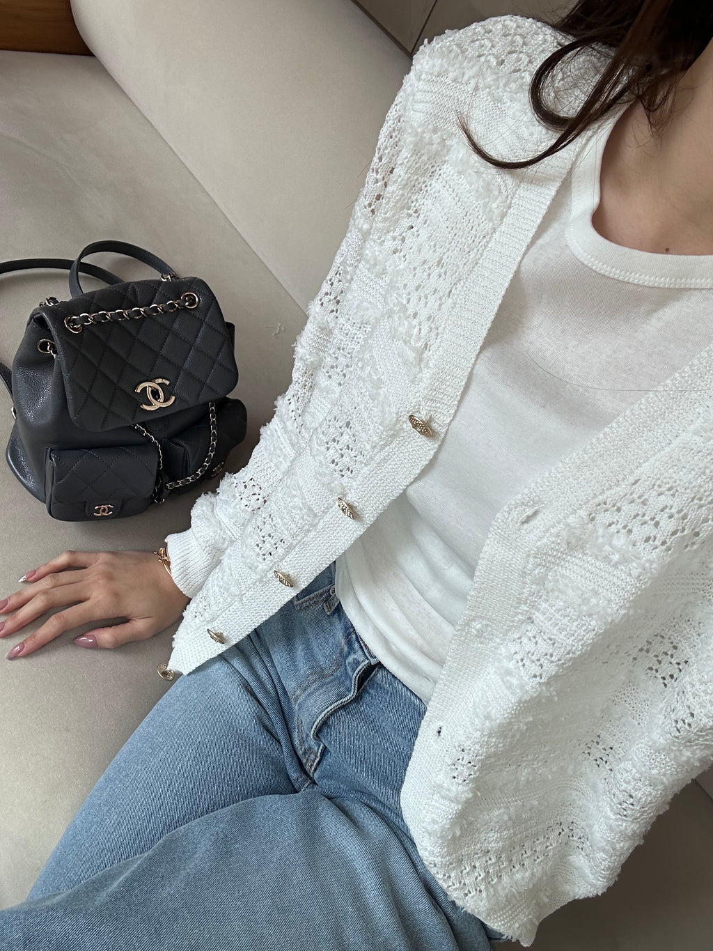 Ruffles Tweed Thin Cardigan