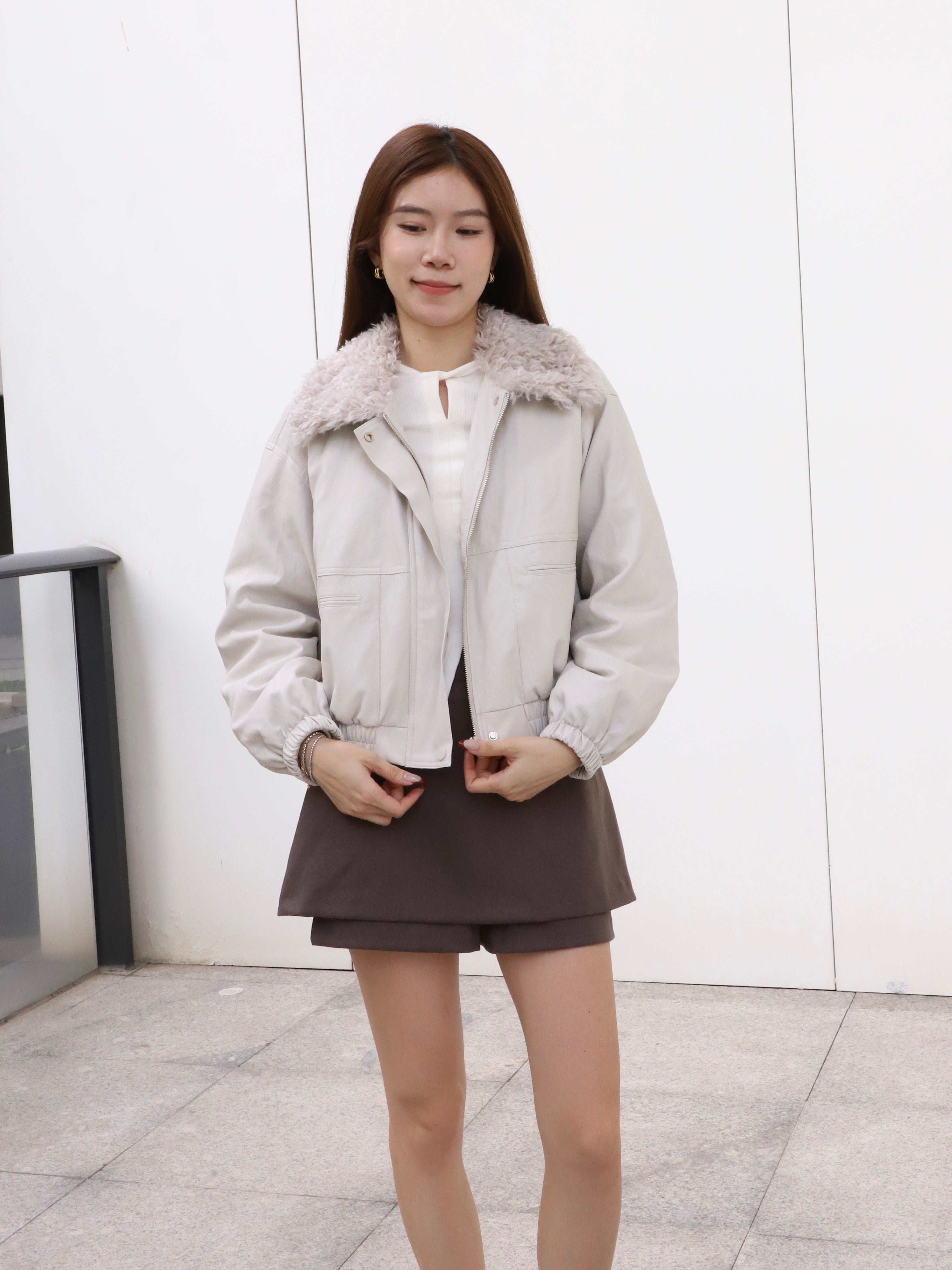 Fluffy Collar PU Jacket