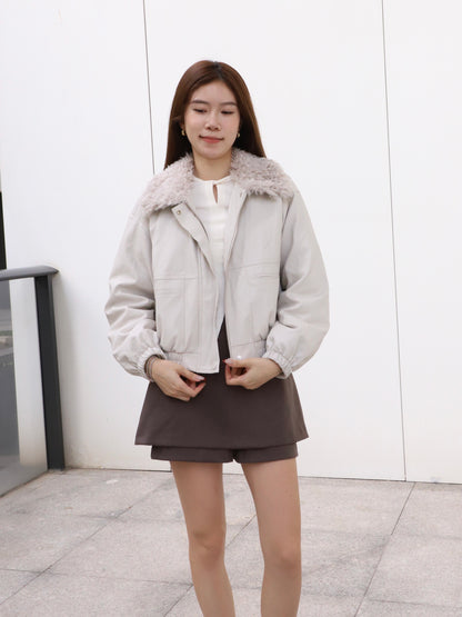 Fluffy Collar PU Jacket