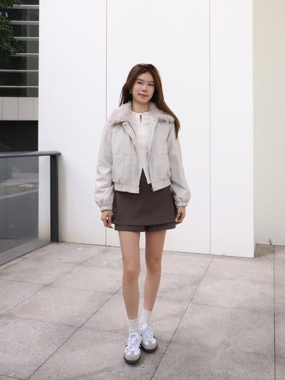 Fluffy Collar PU Jacket