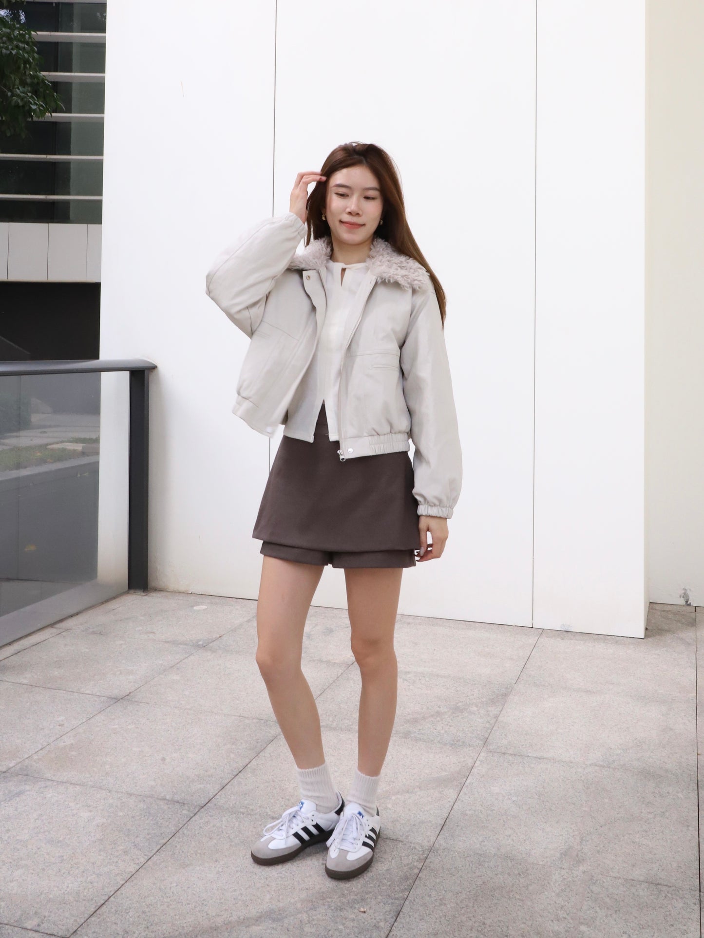 Fluffy Collar PU Jacket