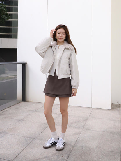 Fluffy Collar PU Jacket