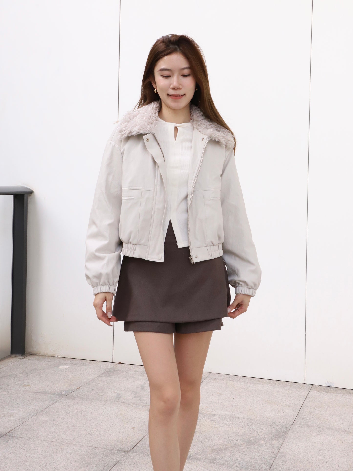 Fluffy Collar PU Jacket