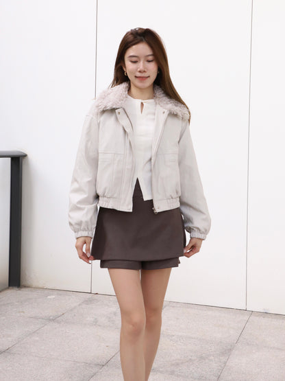 Fluffy Collar PU Jacket