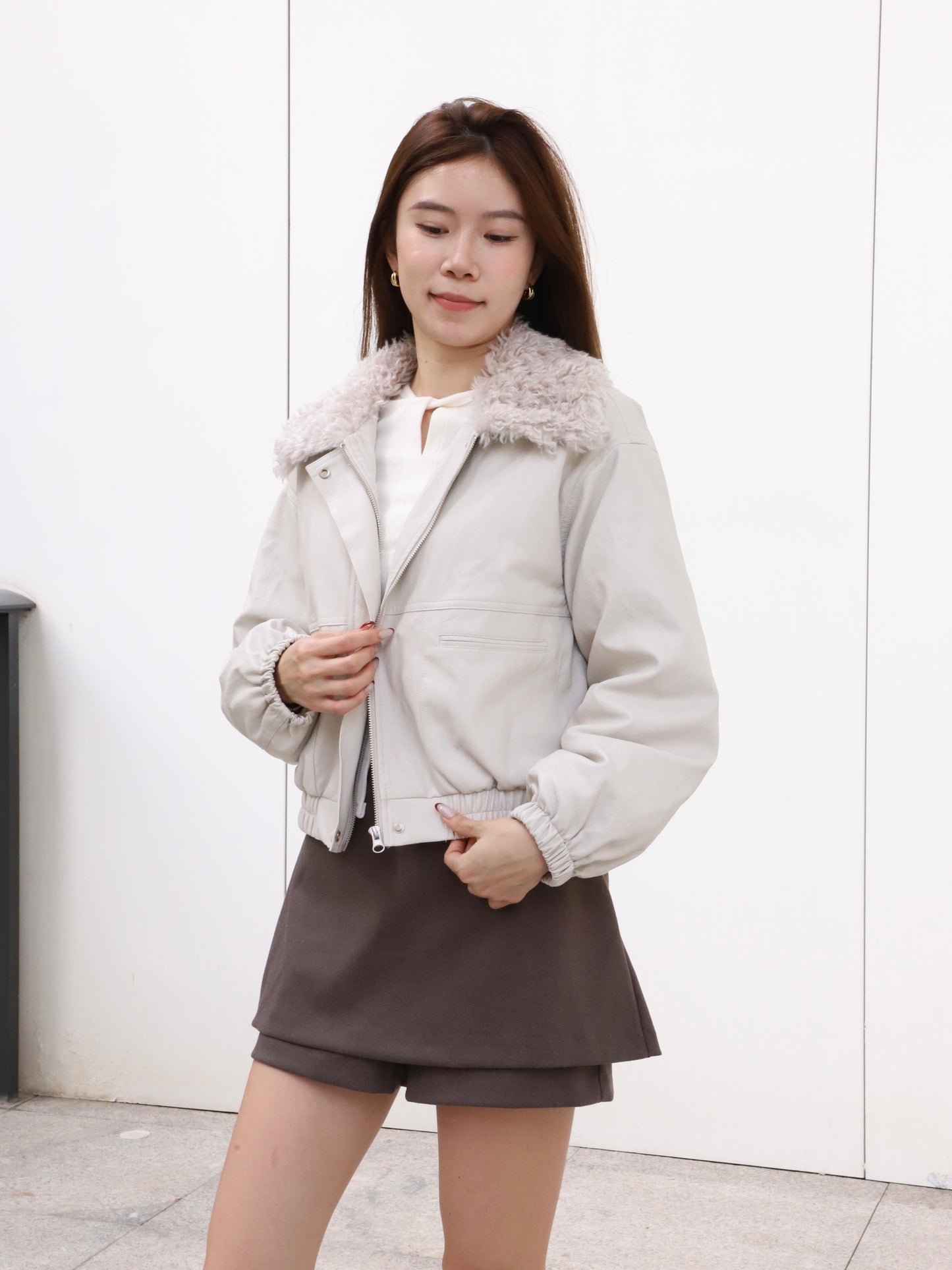 Fluffy Collar PU Jacket