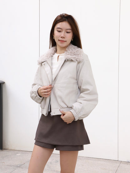 Fluffy Collar PU Jacket
