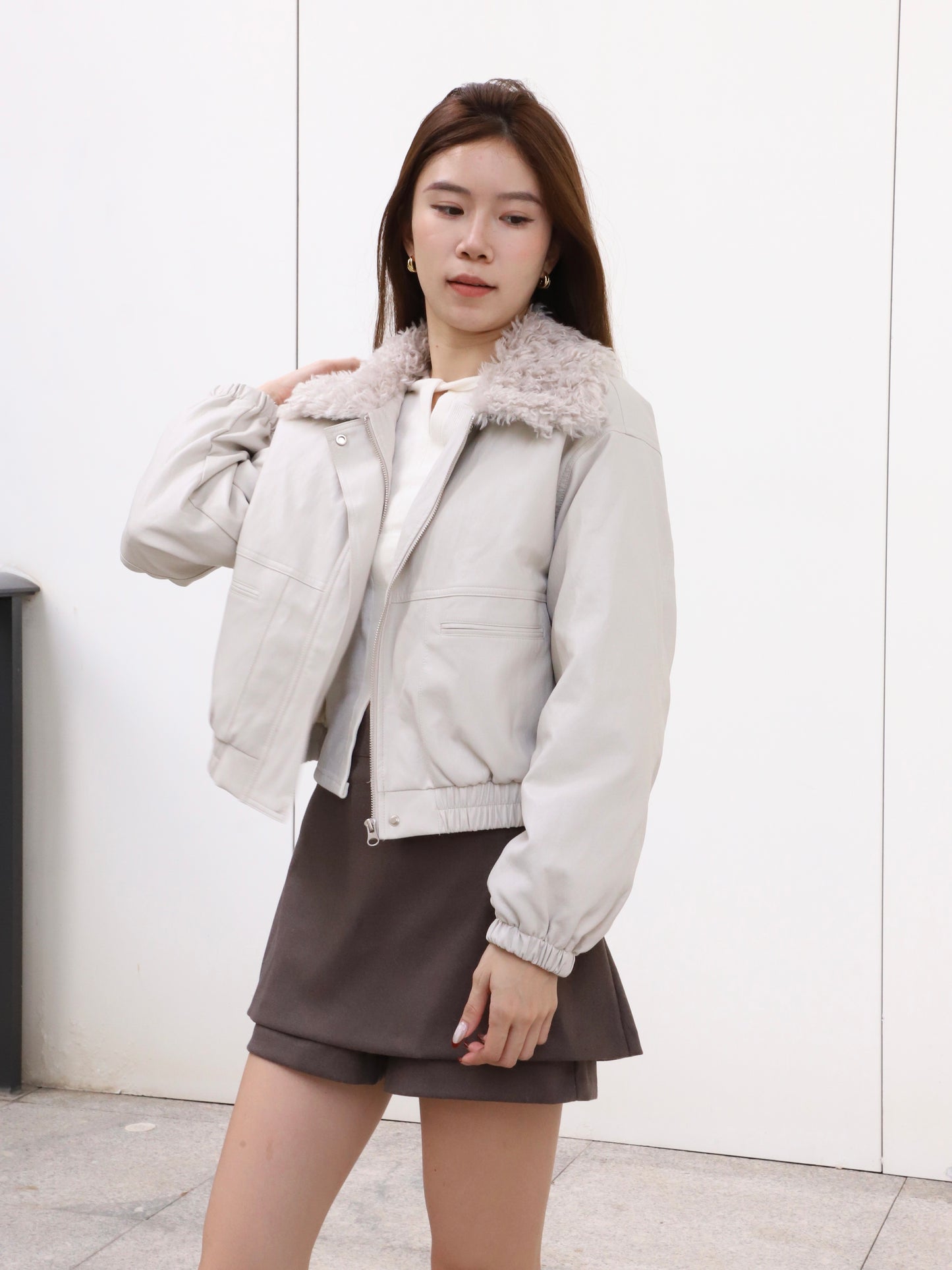 Fluffy Collar PU Jacket