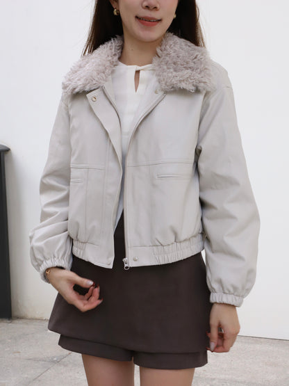 Fluffy Collar PU Jacket