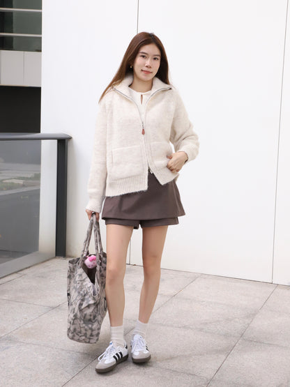 Leather Zipped Up Cardigan