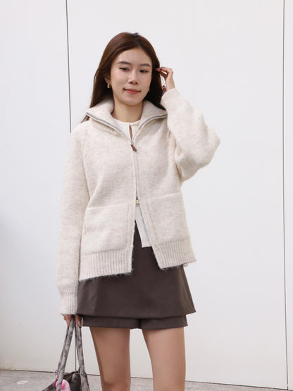 Leather Zipped Up Cardigan