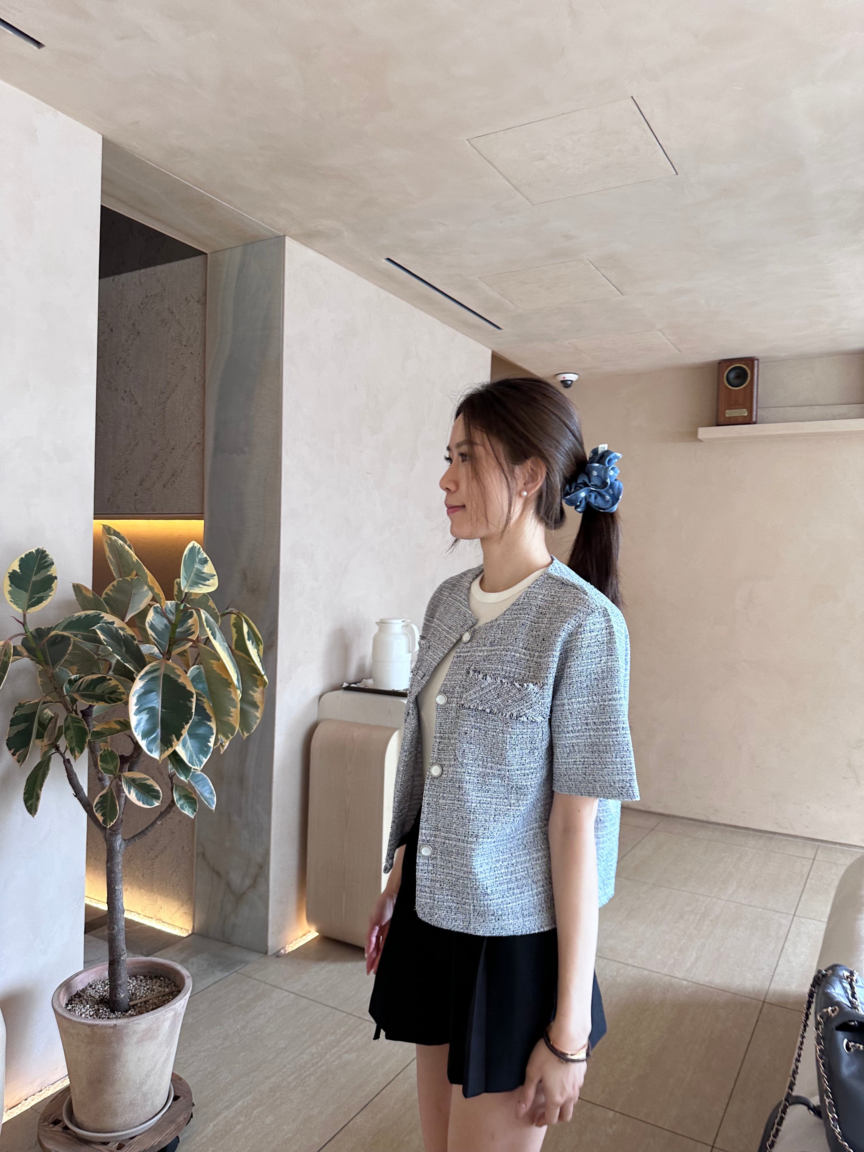 Blue Tweed Cropped Jacket