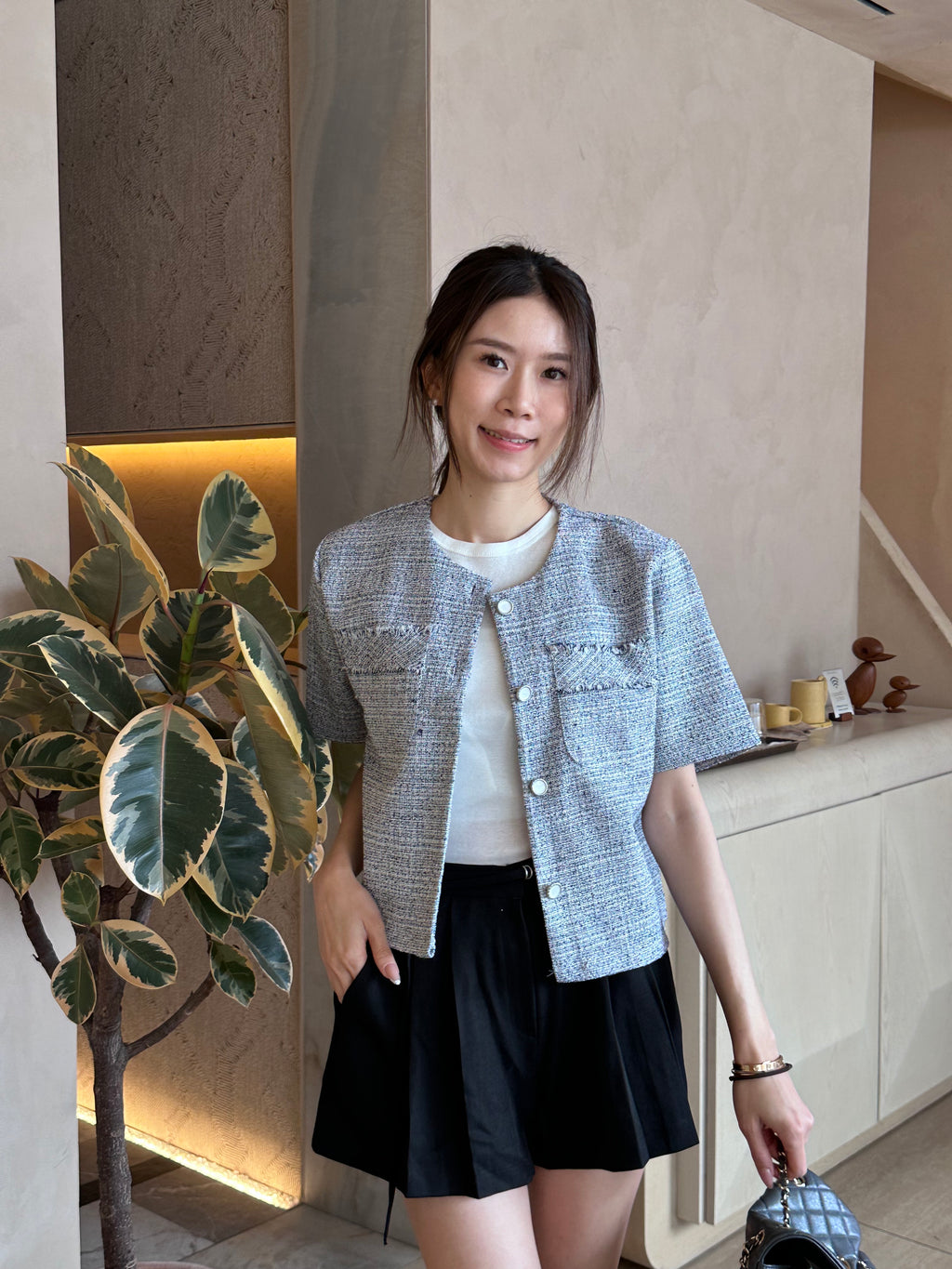 Blue Tweed Cropped Jacket
