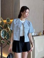 Blue Tweed Cropped Jacket