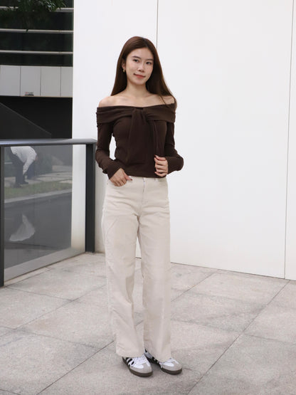 Off Shoulder Cotton Long Sleeves Top