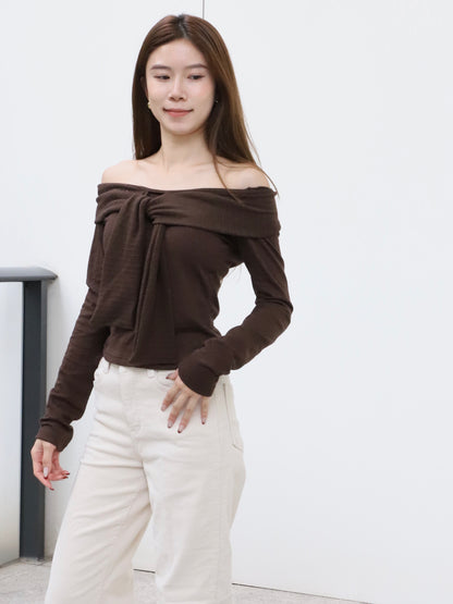 Off Shoulder Cotton Long Sleeves Top