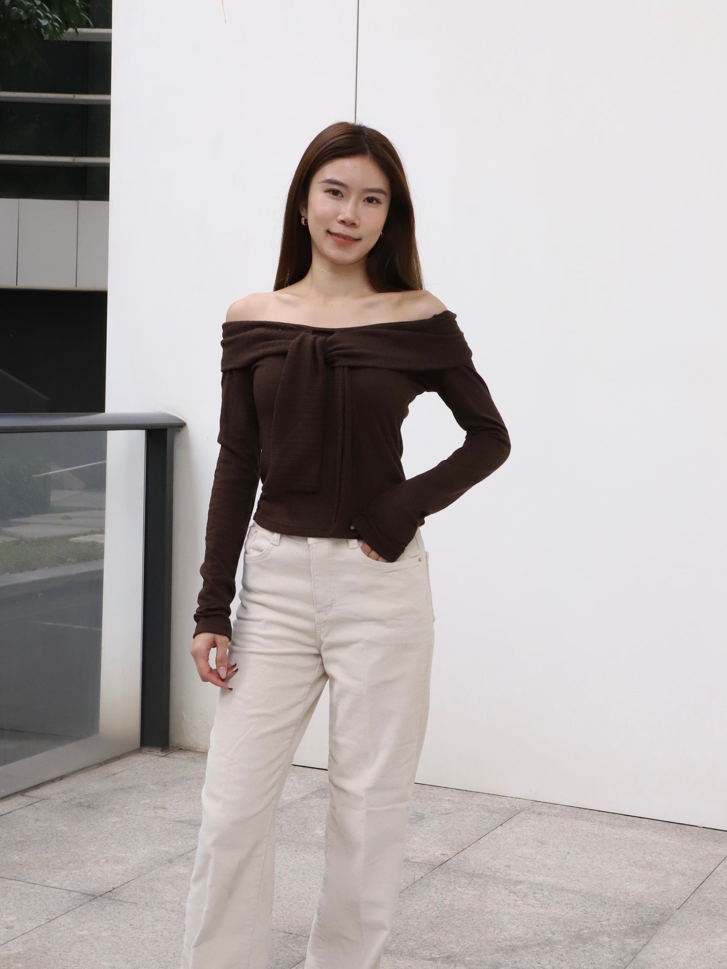 Off Shoulder Cotton Long Sleeves Top