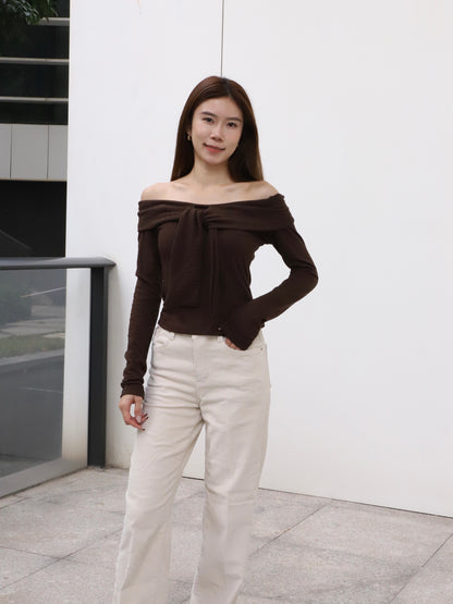 Off Shoulder Cotton Long Sleeves Top