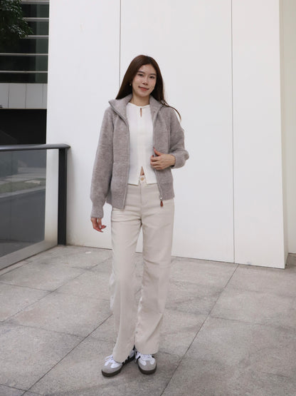 Leather Zipped Up Cardigan