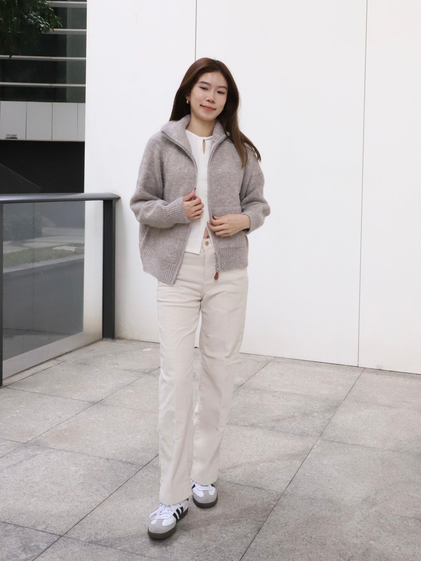 Leather Zipped Up Cardigan