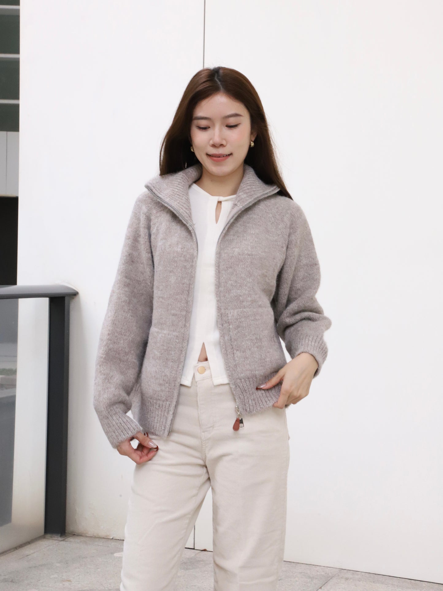 Leather Zipped Up Cardigan