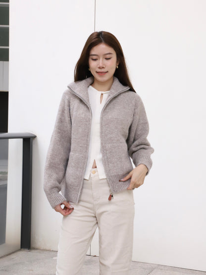 Leather Zipped Up Cardigan