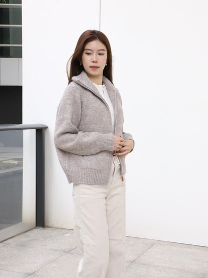 Leather Zipped Up Cardigan