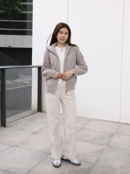 Leather Zipped Up Cardigan