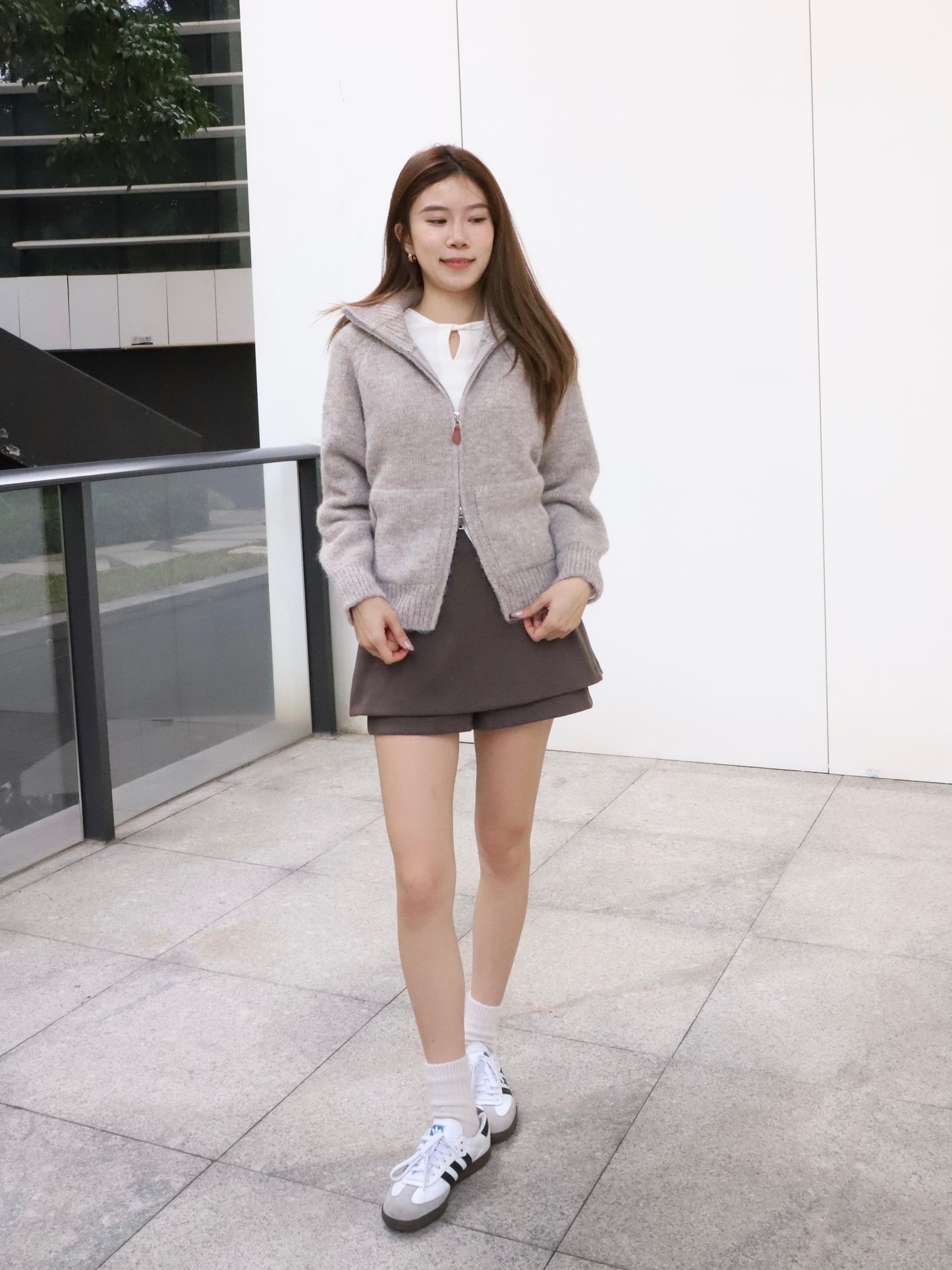 Leather Zipped Up Cardigan