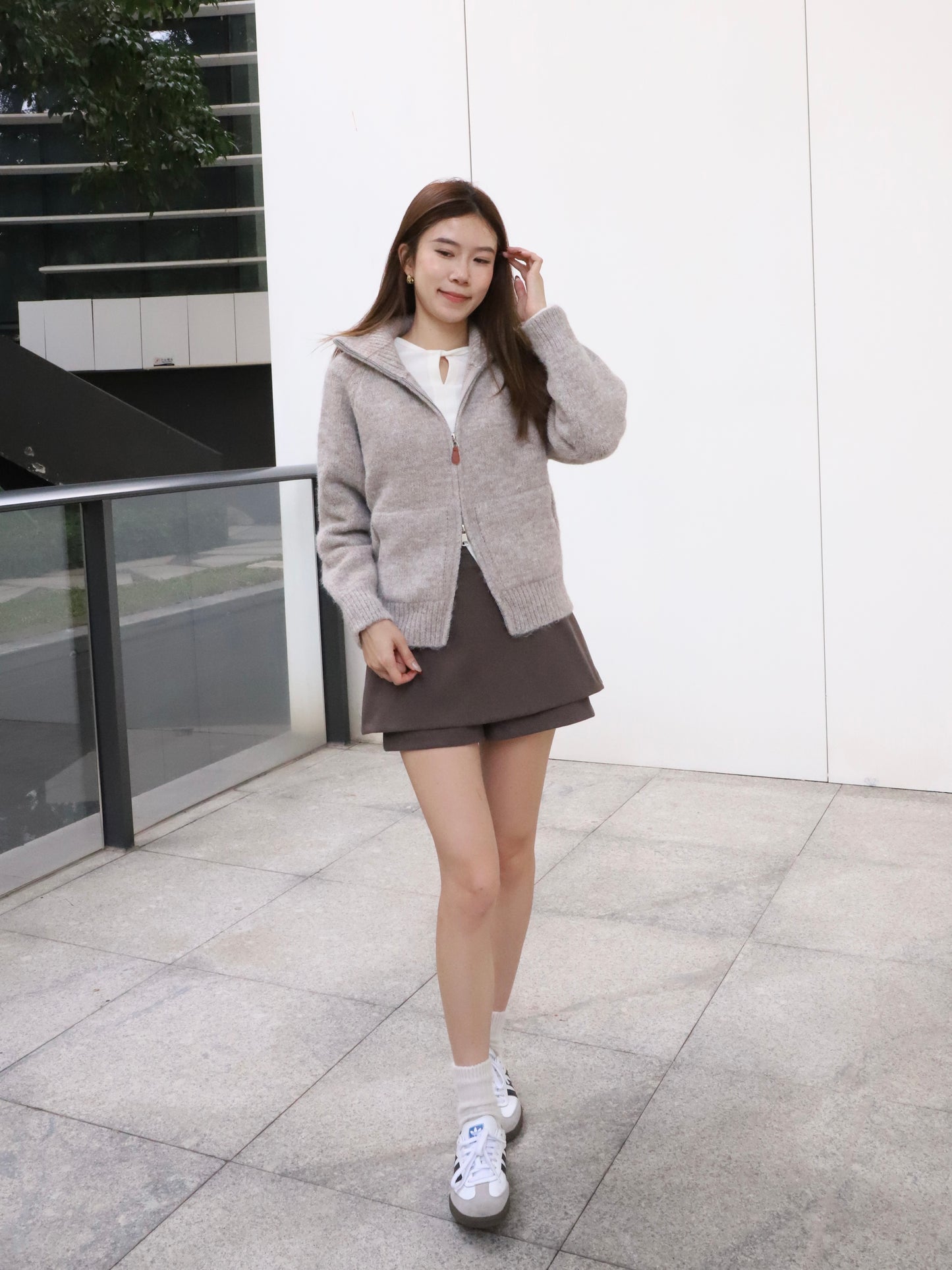 Leather Zipped Up Cardigan