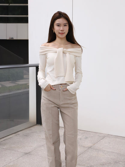 Off Shoulder Cotton Long Sleeves Top