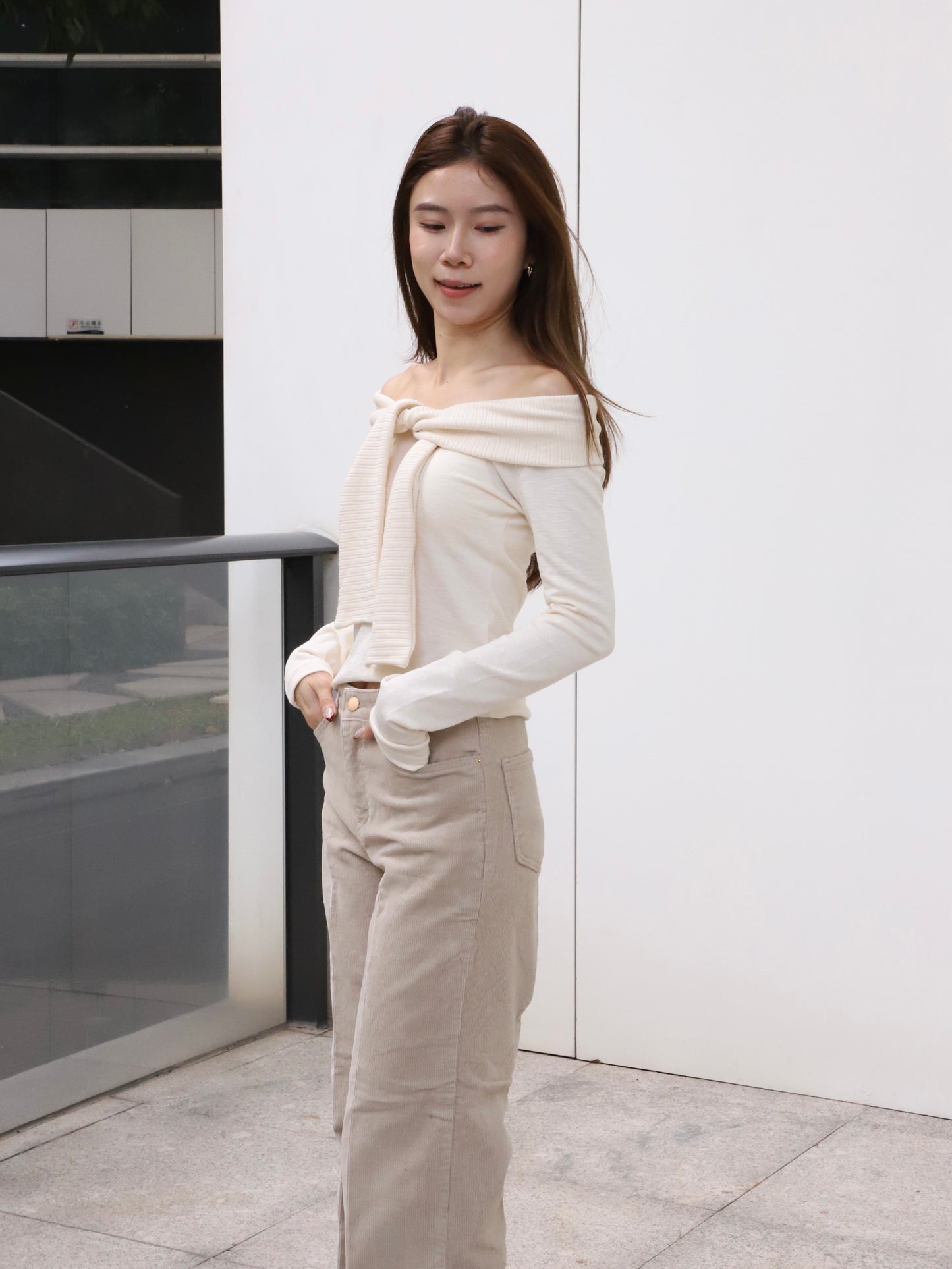 Off Shoulder Cotton Long Sleeves Top