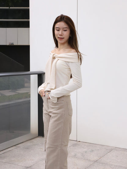 Off Shoulder Cotton Long Sleeves Top