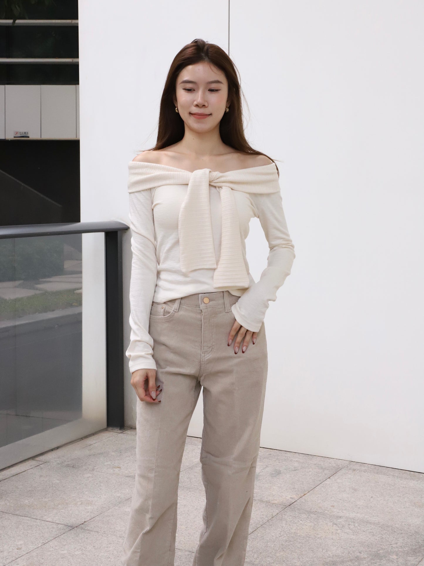 Off Shoulder Cotton Long Sleeves Top