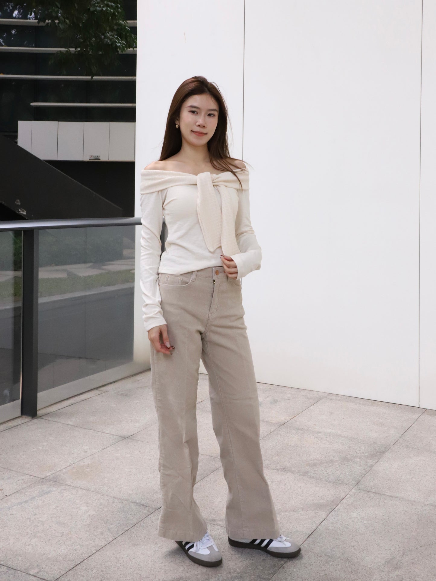 Off Shoulder Cotton Long Sleeves Top