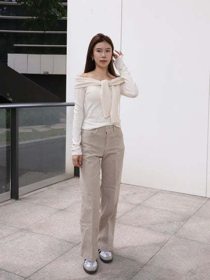 Off Shoulder Cotton Long Sleeves Top