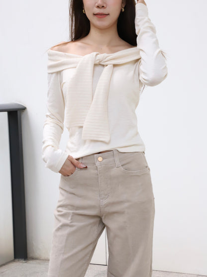 Off Shoulder Cotton Long Sleeves Top