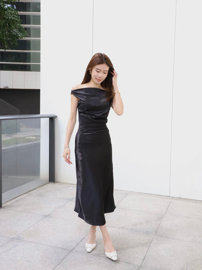 ashchic made One side off silk maxi dress