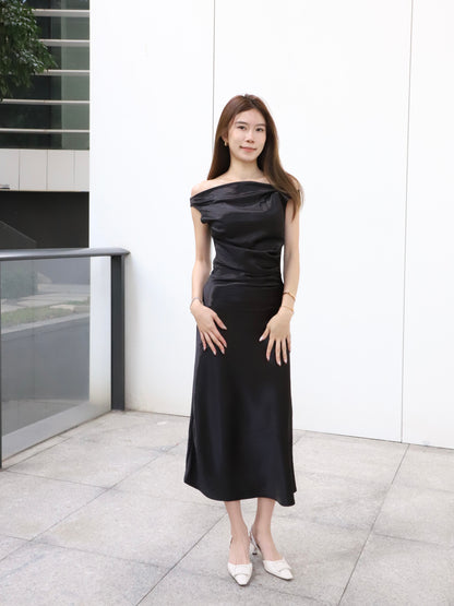 ashchic made One side off silk maxi dress